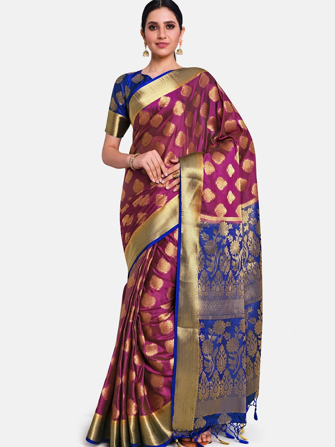 

MIMOSA Purple & Blue Woven Design Art Silk Kanjeevaram Saree