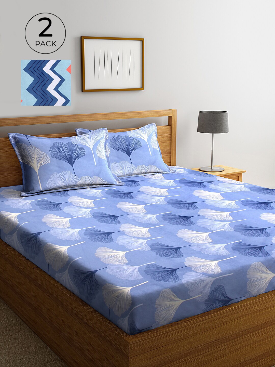

KLOTTHE Blue & Pink Floral 210 TC 2 King Bedsheet with 4 Pillow Covers