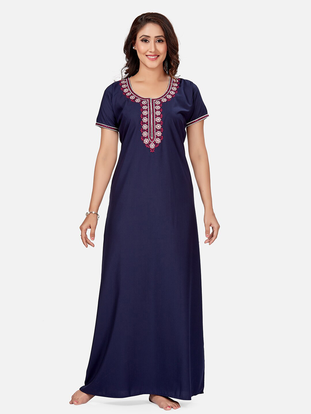 

Sand Dune Navy Blue Embroidered Maxi Nightdress