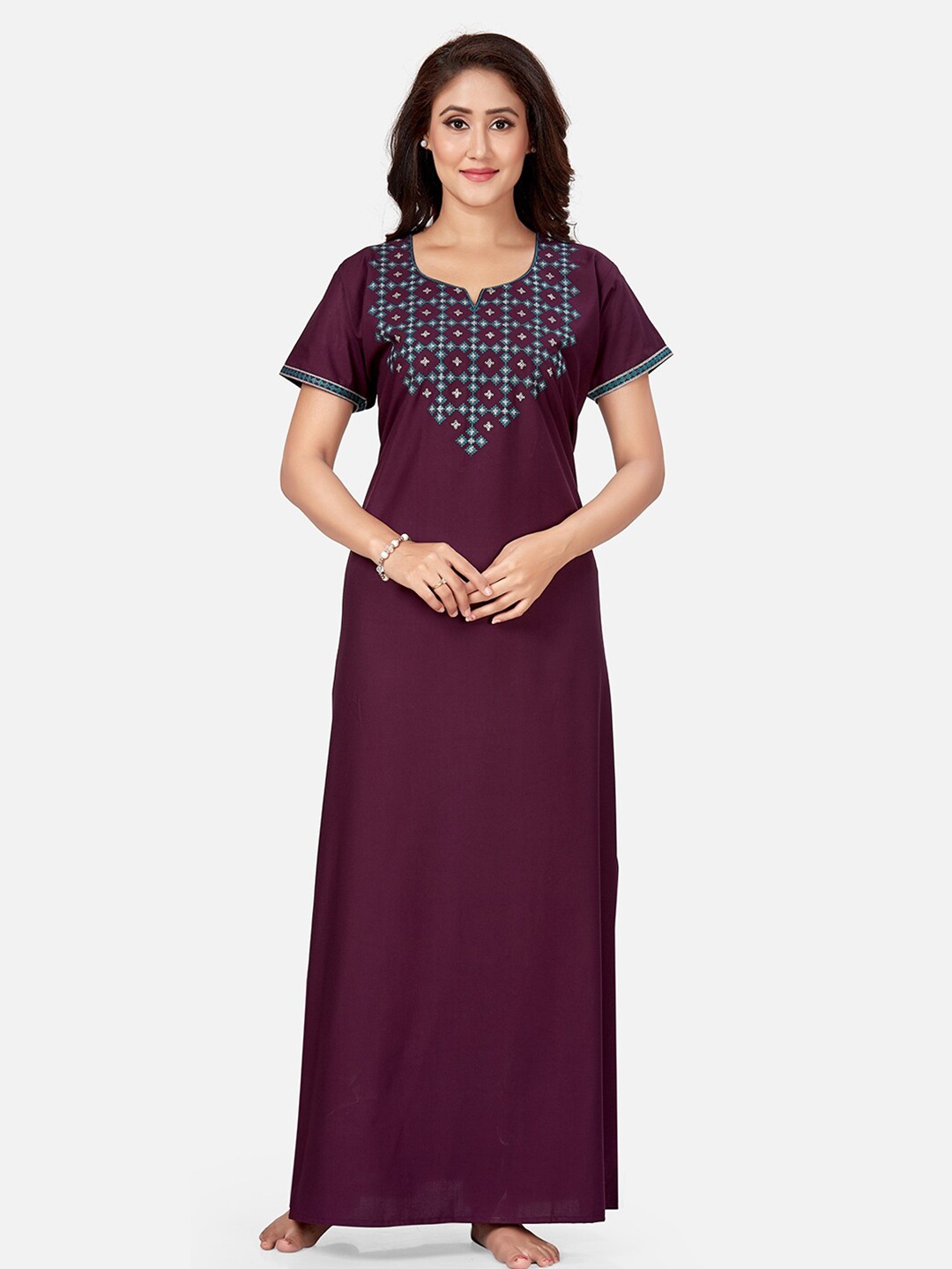 Sand Dune Purple Embroidered Maxi Nightdress