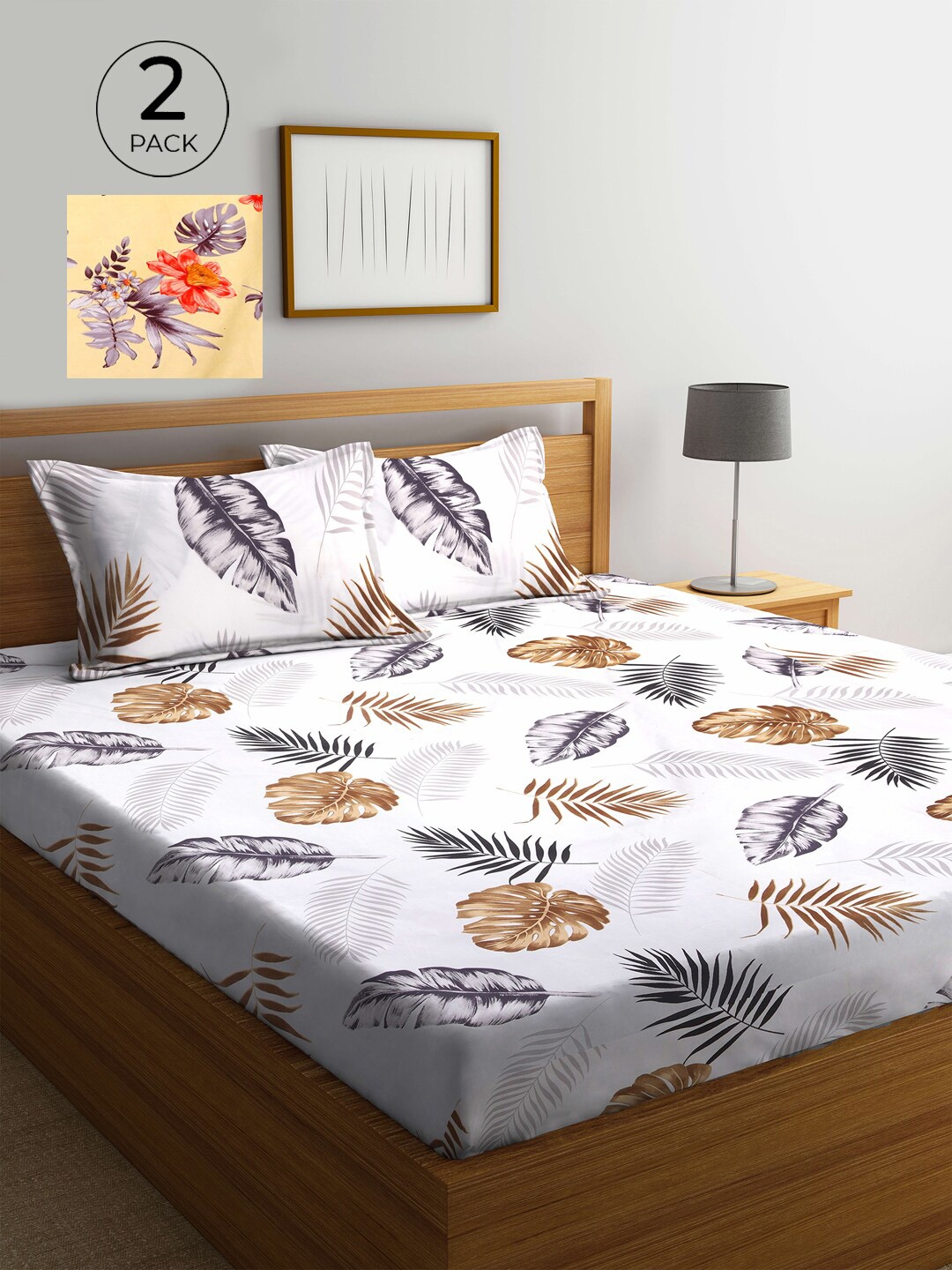 

KLOTTHE Yellow & White Floral 210 TC 2 King Bedsheet with 4 Pillow Covers
