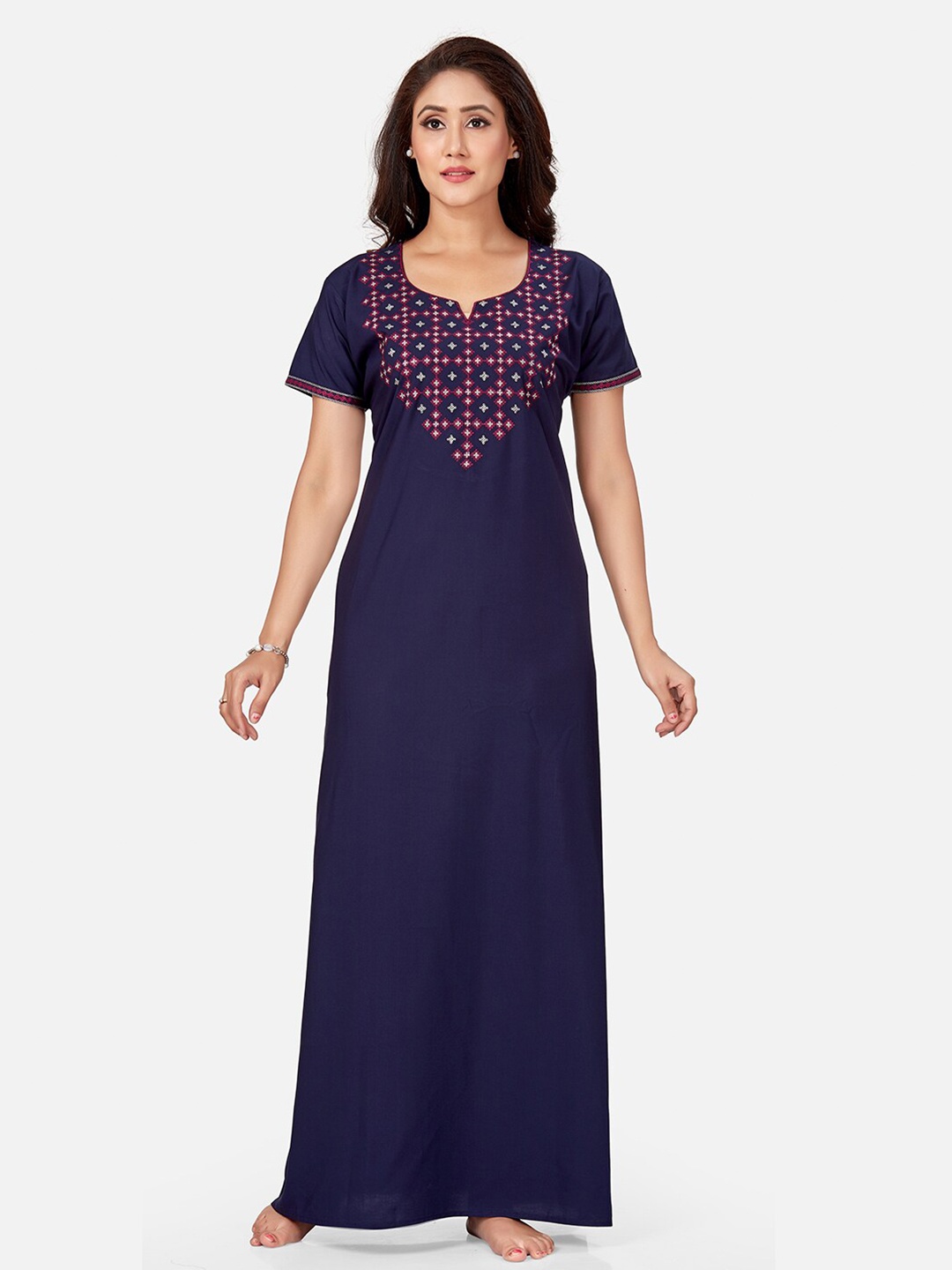 Sand Dune Navy Blue Embroidered Nightdress