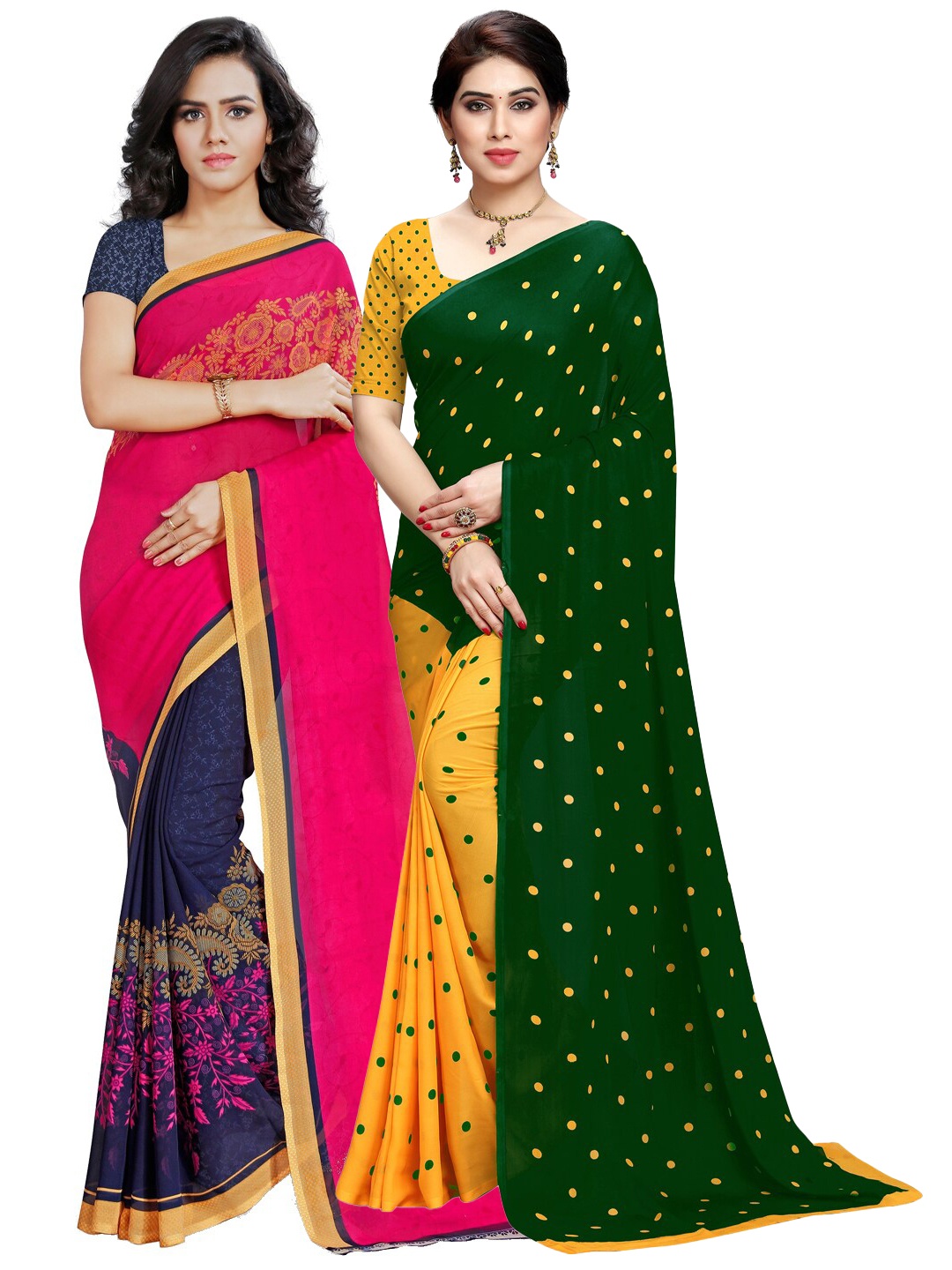 

ANAND SAREES Multicoloured Set of 2 Poly Georgette Saree, Multi
