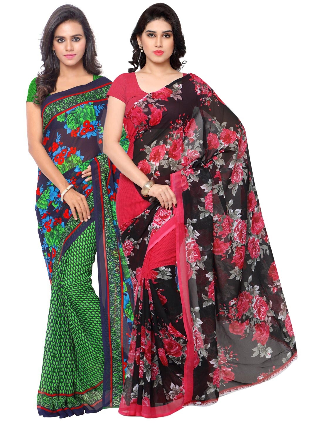 

ANAND SAREES Pack Of 2 Pink & Green Floral Saree