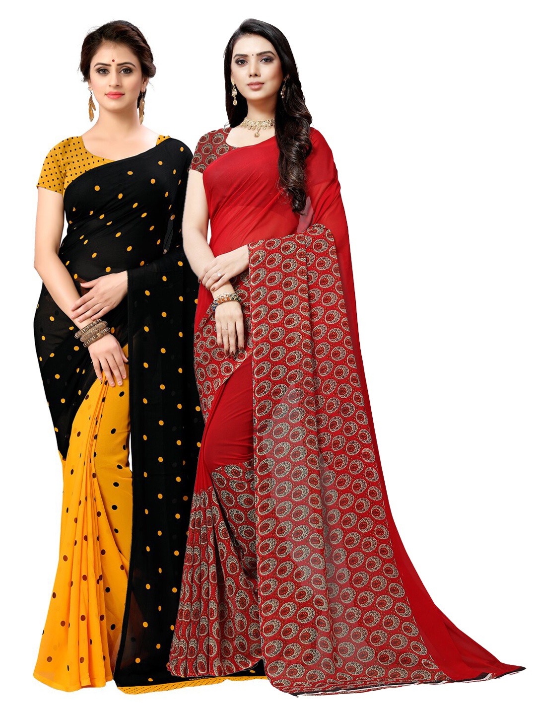 

ANAND SAREES Pack Of 2 Red & Black Floral Sarees