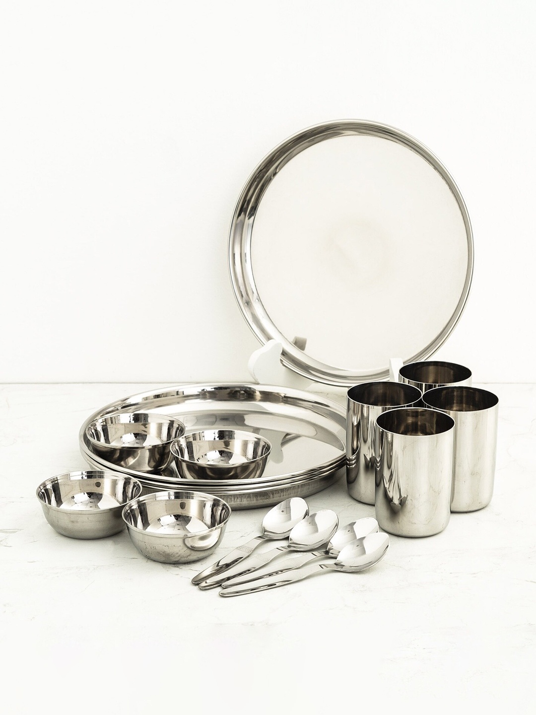 

Home Centre Silver-Toned Stainless Steel Glossy Set of 16 Dinner Set