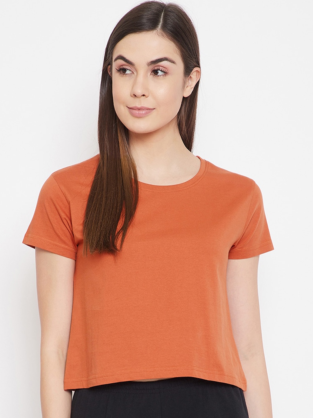

Clovia Women Orange Solid Cotton Lounge T-shirt