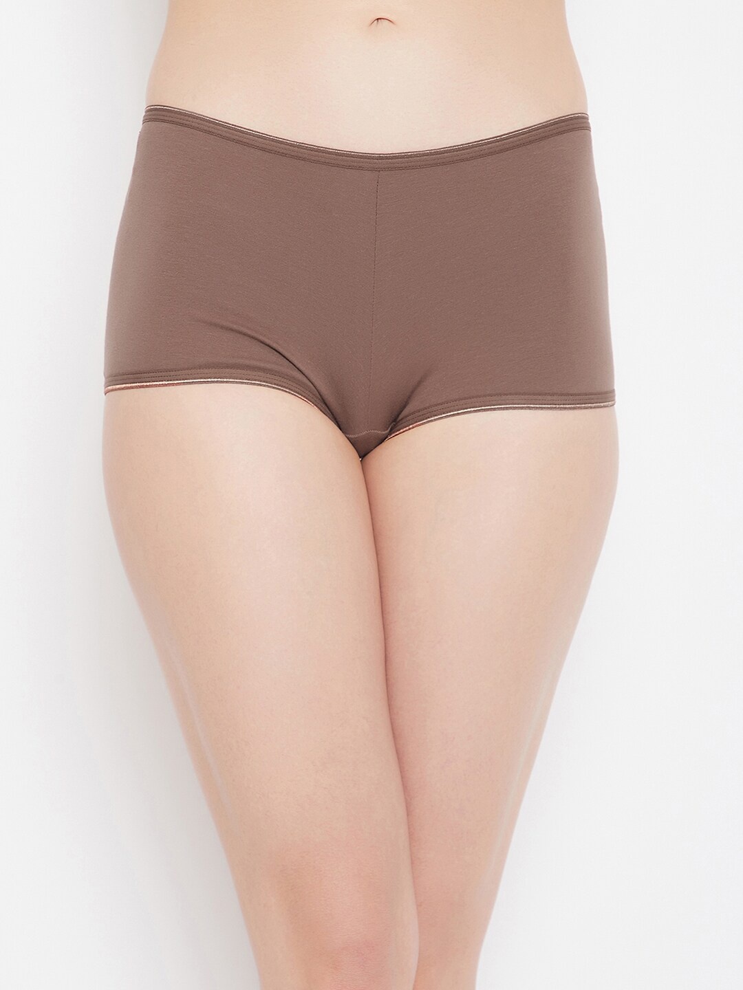 Clovia Women Brown Solid Boy Shorts-PN2152A24S
