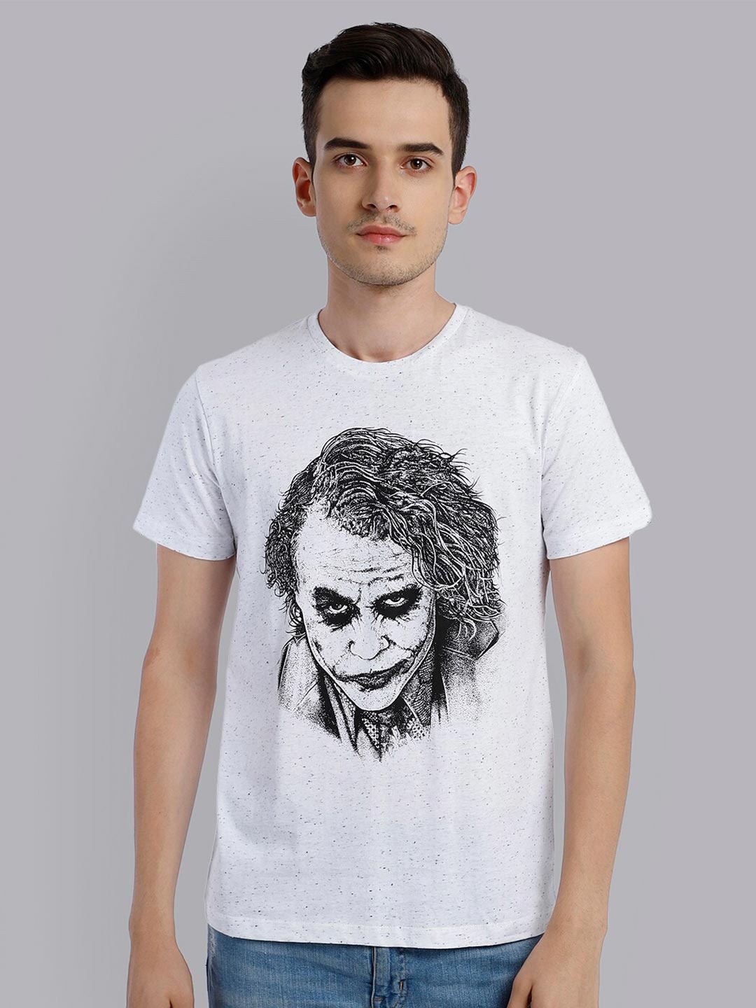 

Free Authority Men Off White & Black Printed Joker Raw Edge T-shirt