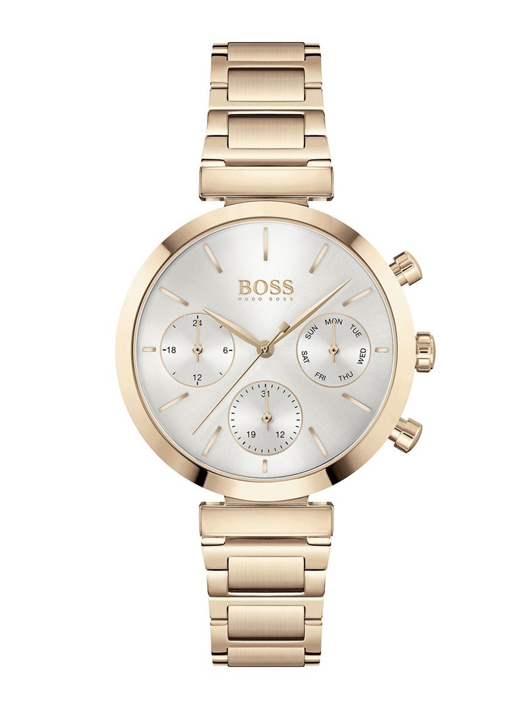 

Hugo Boss Women Silver-Toned Embellished Dial & Gold Toned Stainless Steel Bracelet Style Straps Analogue Watch