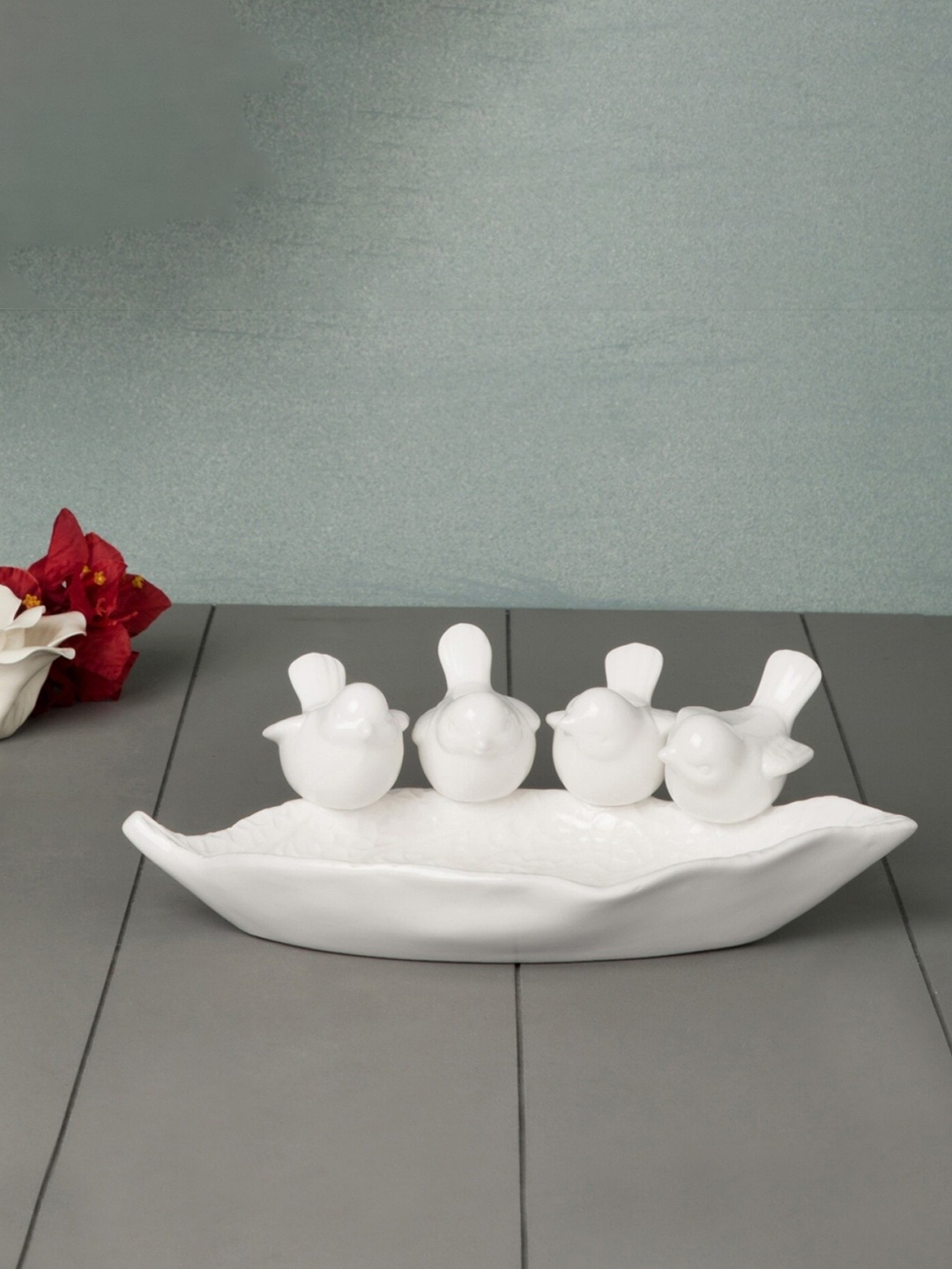 Home Centre White Handmade Splendid Wade Bird Design Platter