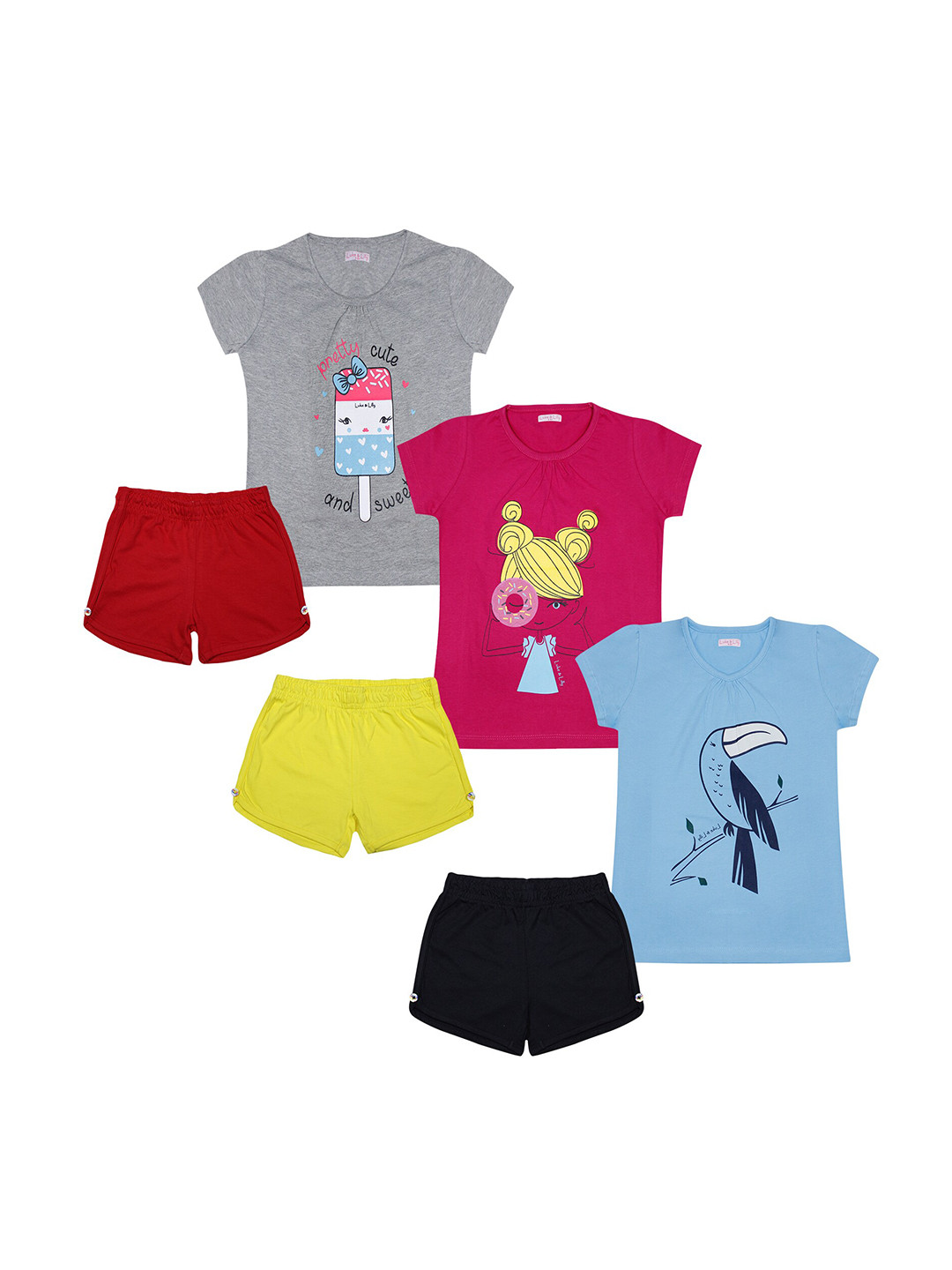 

Luke & Lilly Girls Set of 3 Printed T-shirt with Shorts, Grey