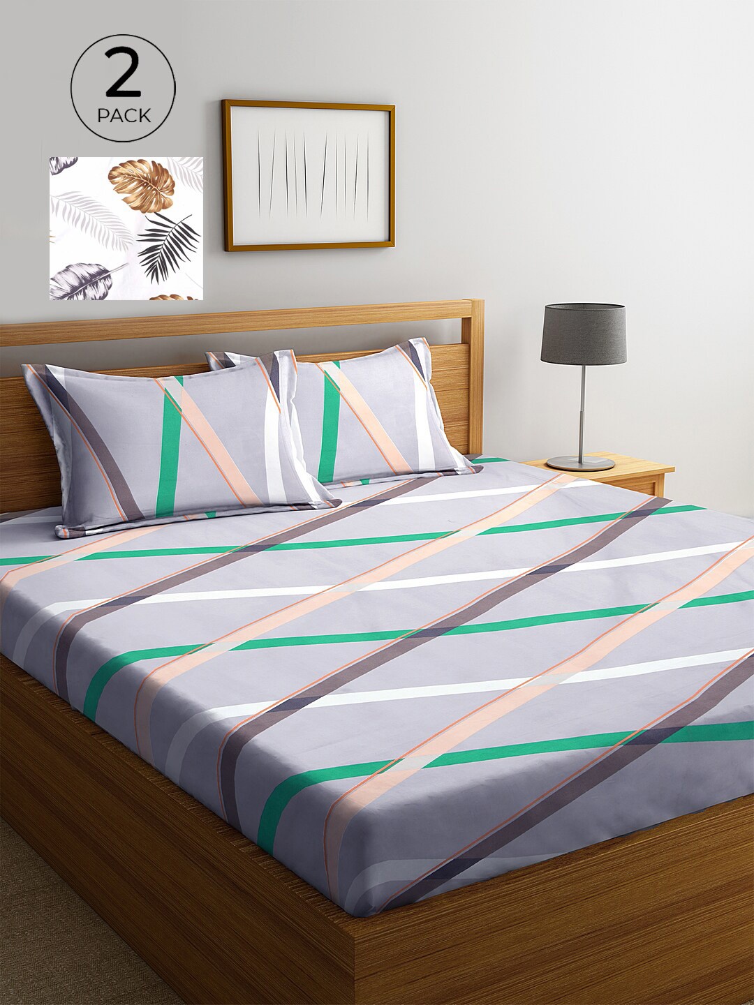 

KLOTTHE White & Grey Floral 210 TC 2 King Bedsheet with 4 Pillow Covers