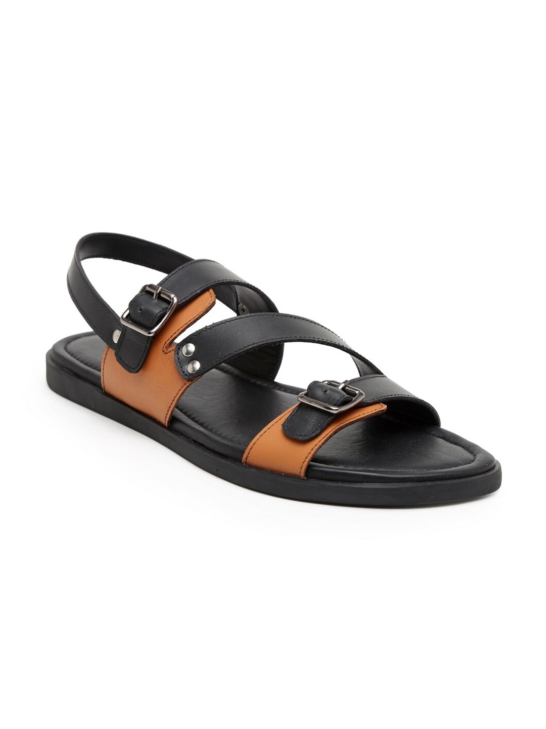 

BEAVER Men Black & Brown Leather Comfort Sandals
