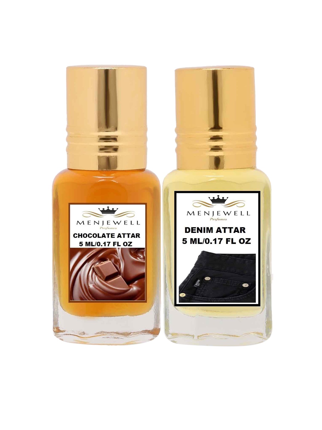 Menjewell Set of 2 Chocolate & Denim Attar 10 ml, Transparent