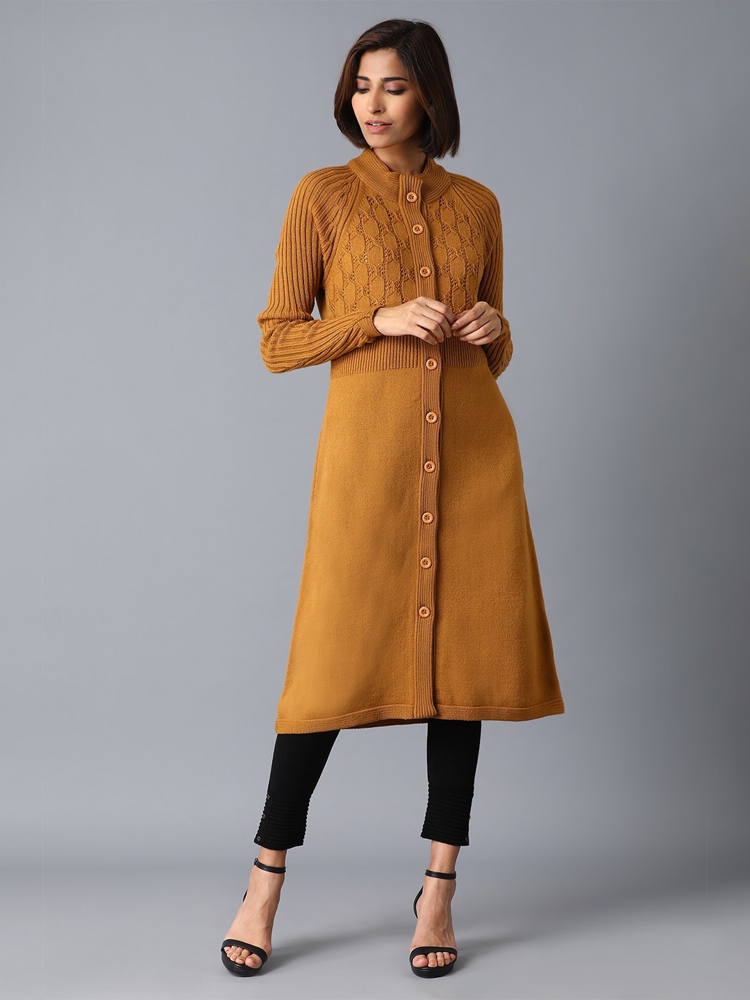 W Mustard Shirt Collar Tunic