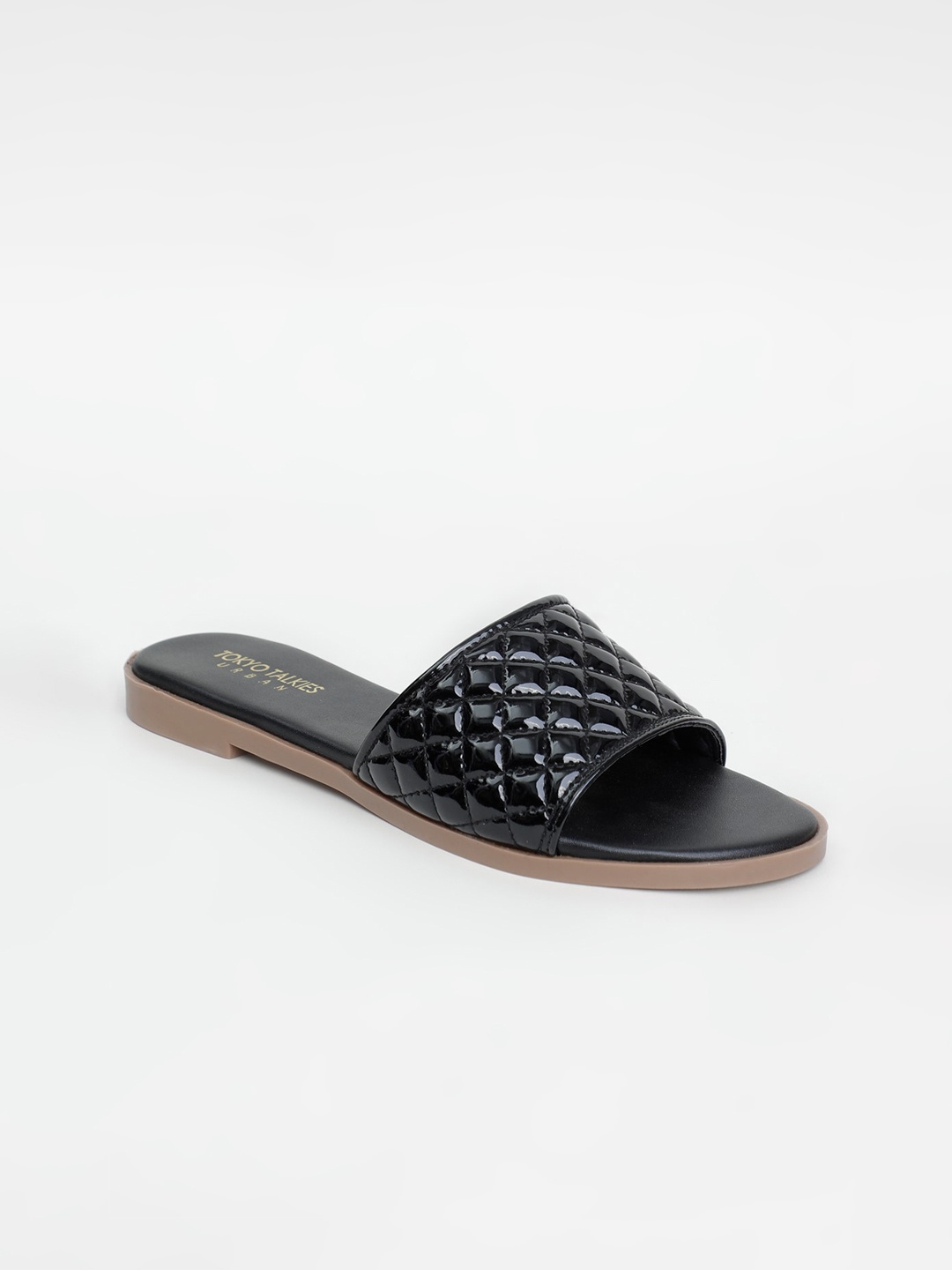 

Tokyo Talkies Women Black Textured Open Toe Flats