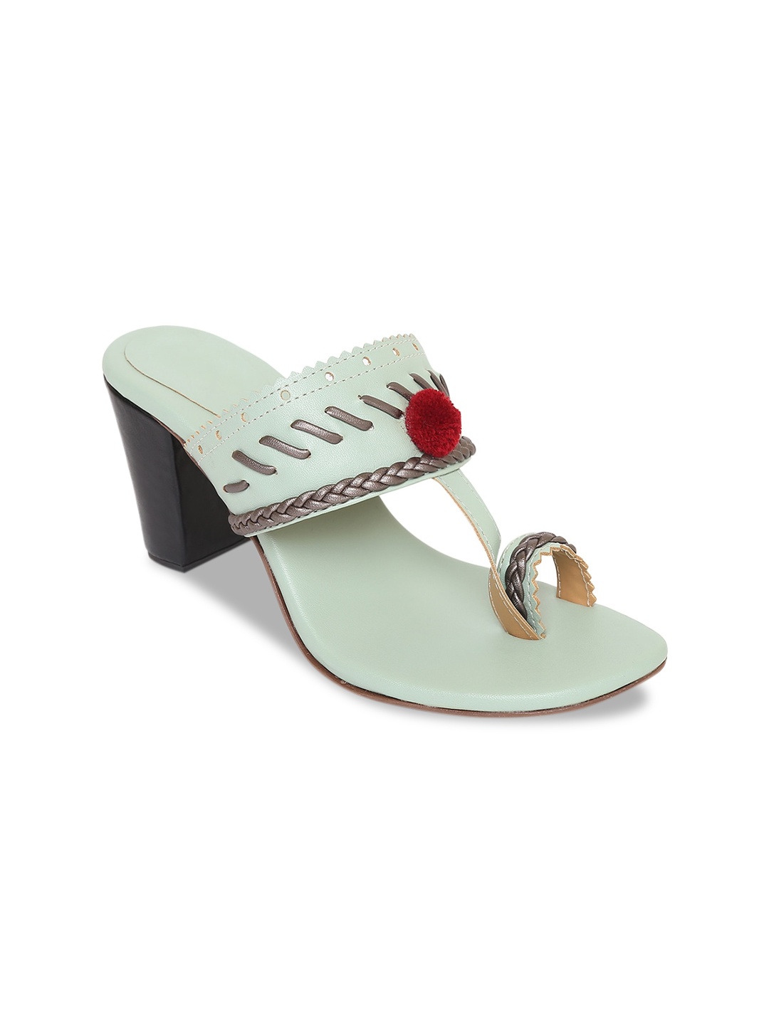 

TJORI Green Embellished Block Sandals