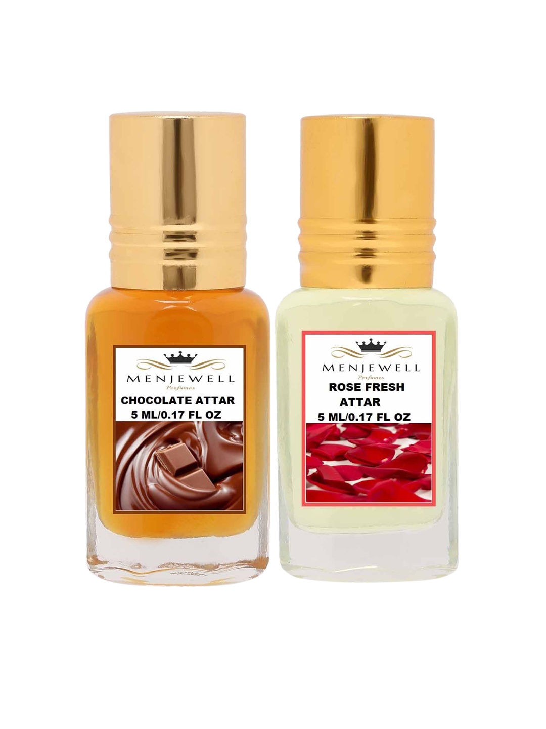 Menjewell Set of Chocolate & Rose Fresh Attars, Transparent
