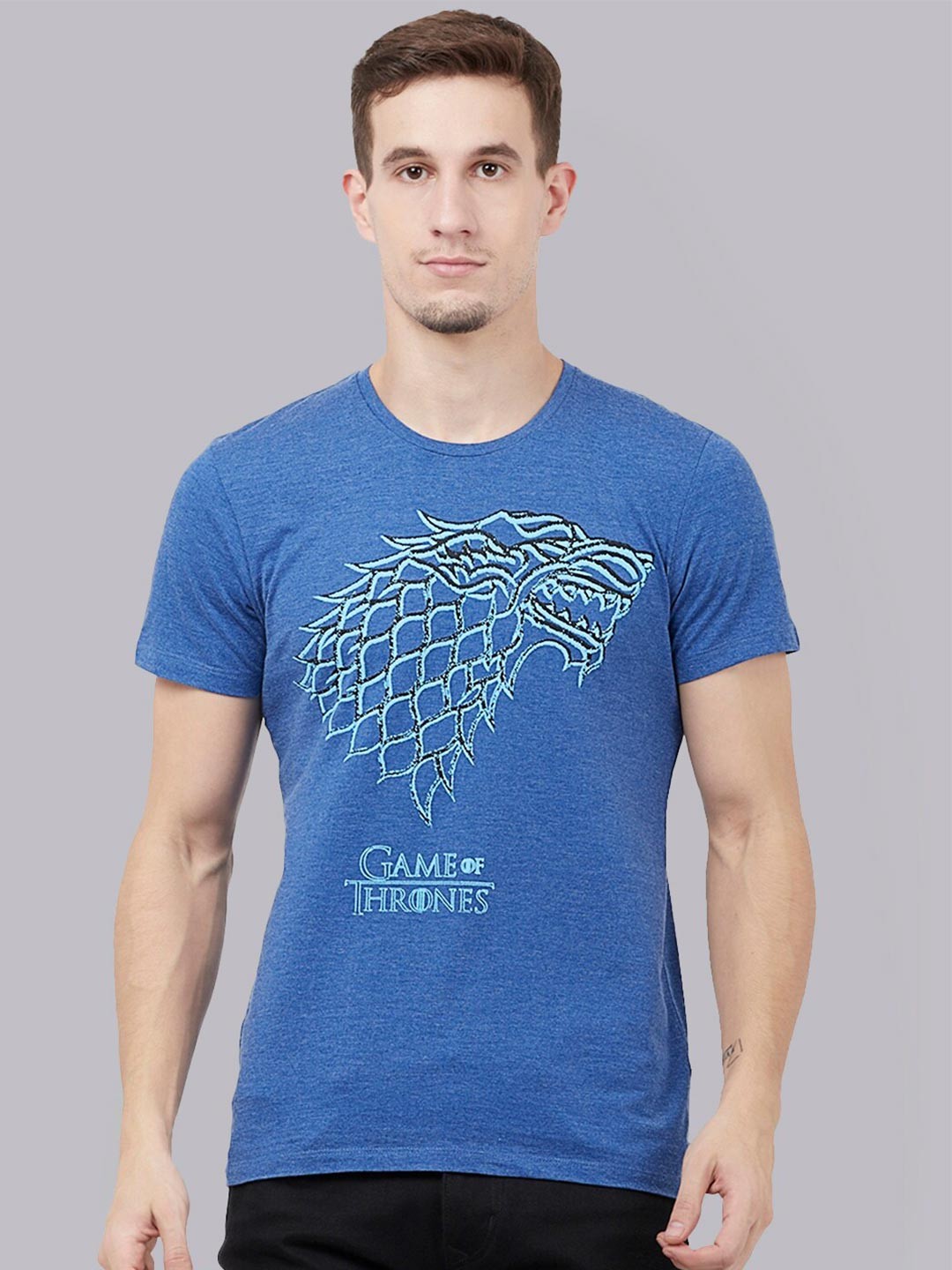 

Free Authority Men Blue Game of Thrones Printed T-shirt