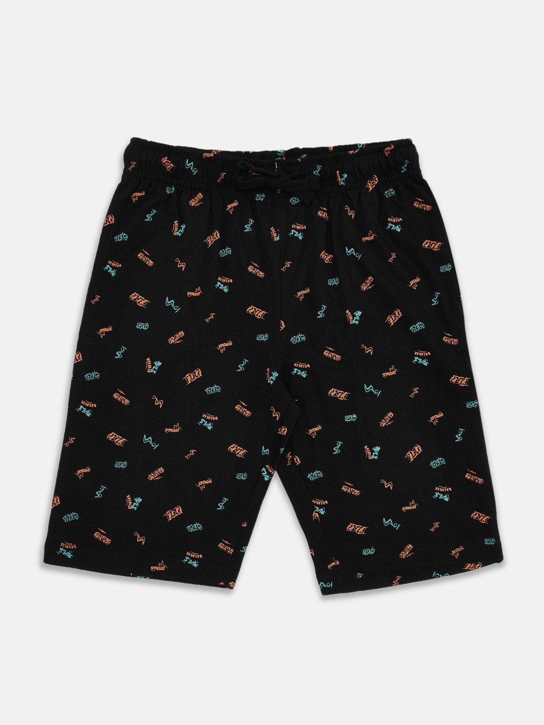 

Pantaloons Junior Boys Black Printed Mid-Rise Regular Shorts