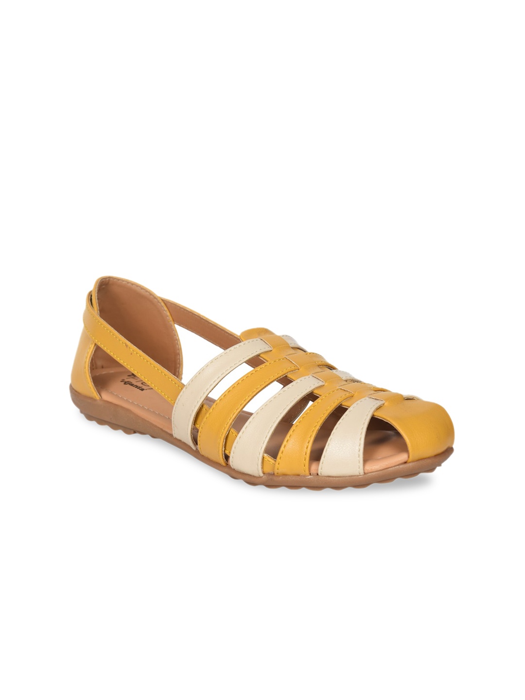

Ajanta Beige & Yellow Colourblocked Flatform Gladiators