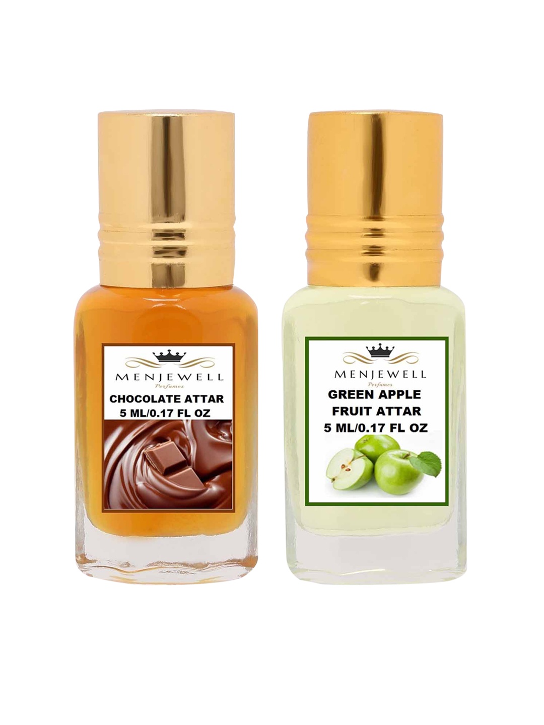 Menjewell Set of 2 Chocolate & Green Apple Fruit Attar 10 ml, Transparent