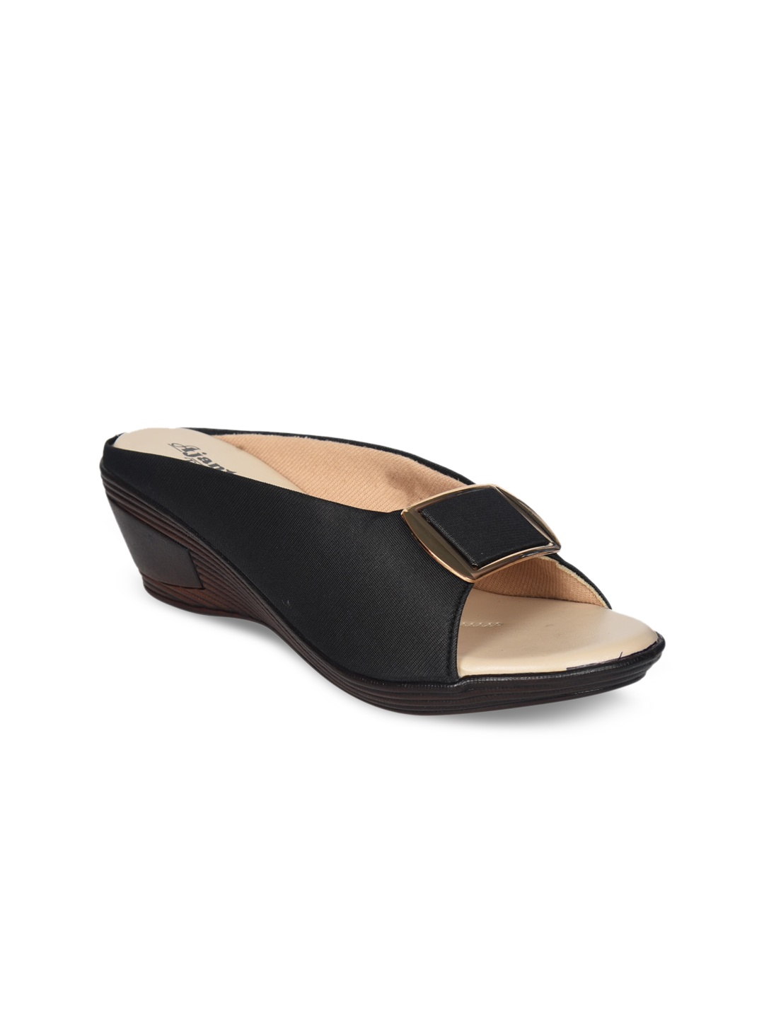 

Ajanta Black Comfort Peep Toes with Buckles