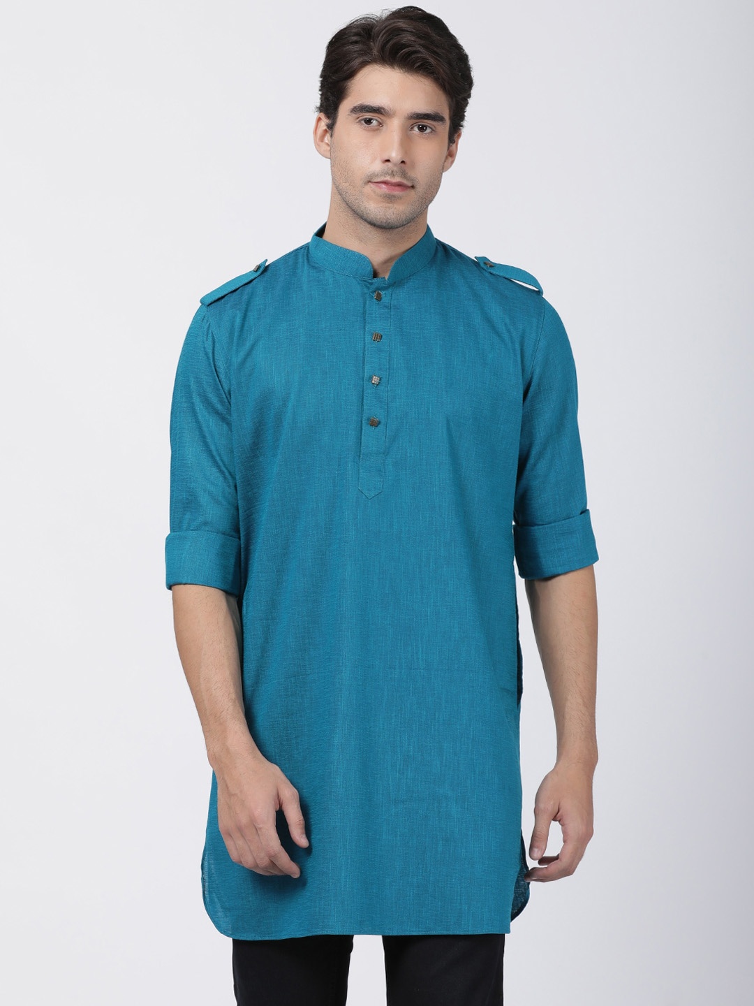 

VASTRAMAY Men Teal Chikankari Pathani Kurta