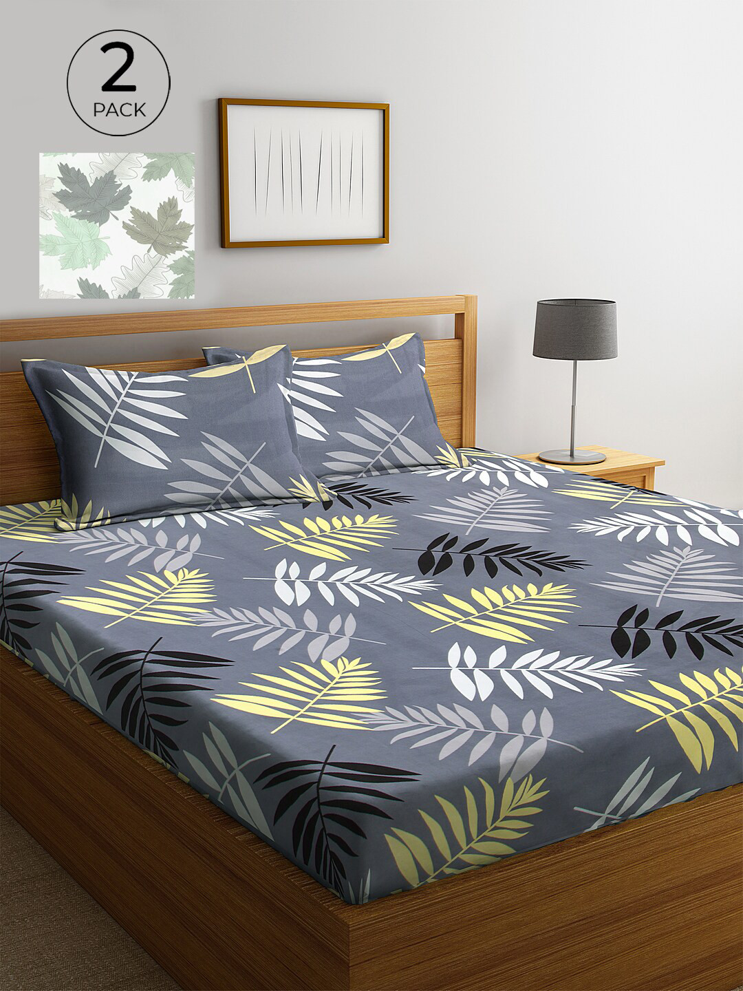 

KLOTTHE Grey & Yellow Floral 210 TC 2 King Bedsheet with 4 Pillow Covers