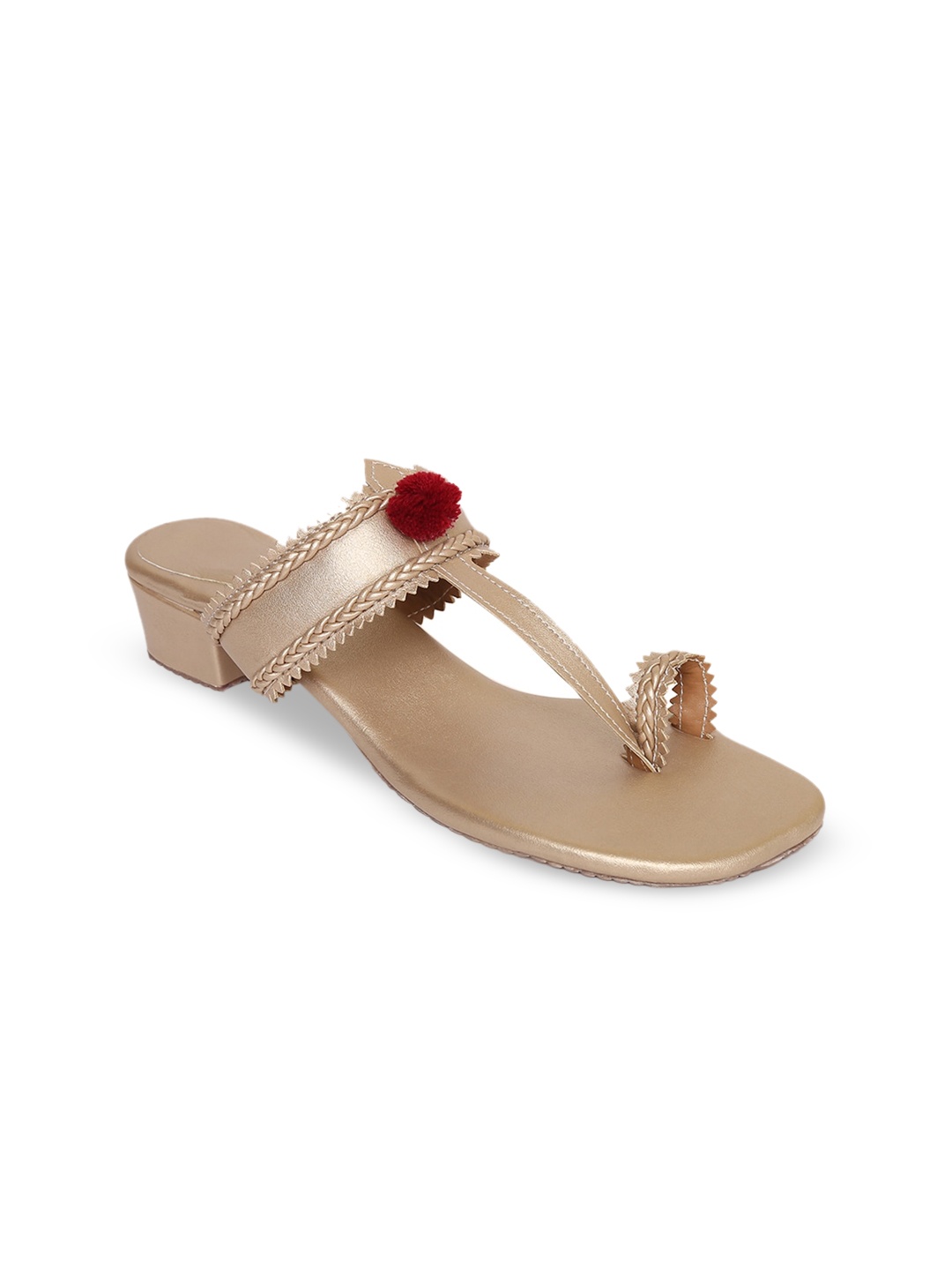 

TJORI Gold PU Ethnic Block Sandals