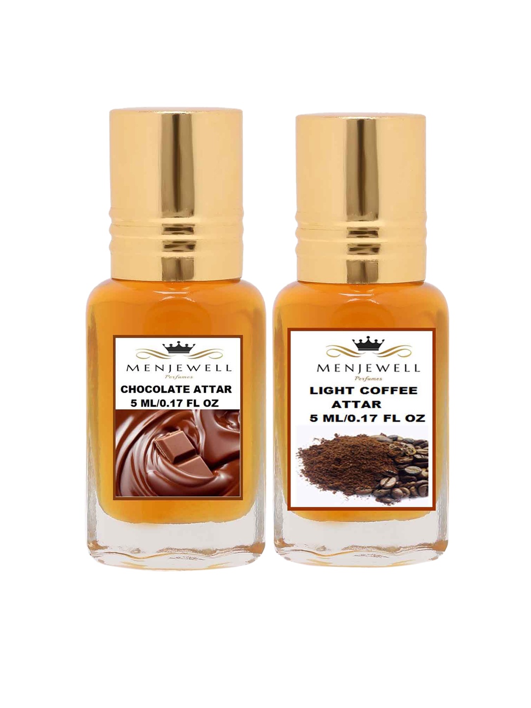 

Menjewell Unisex Chocolate Light Coffee Attar Combo Pack 10 ml, Transparent