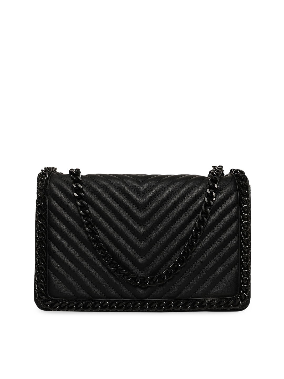 

ALDO Black Textured PU Structured Satchel with Quilted