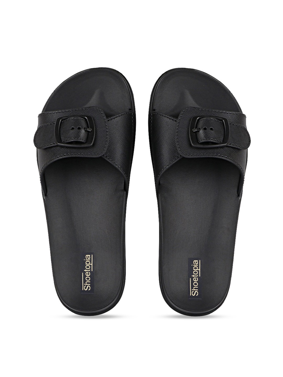 

Shoetopia Women Black Buckle Detail Sliders