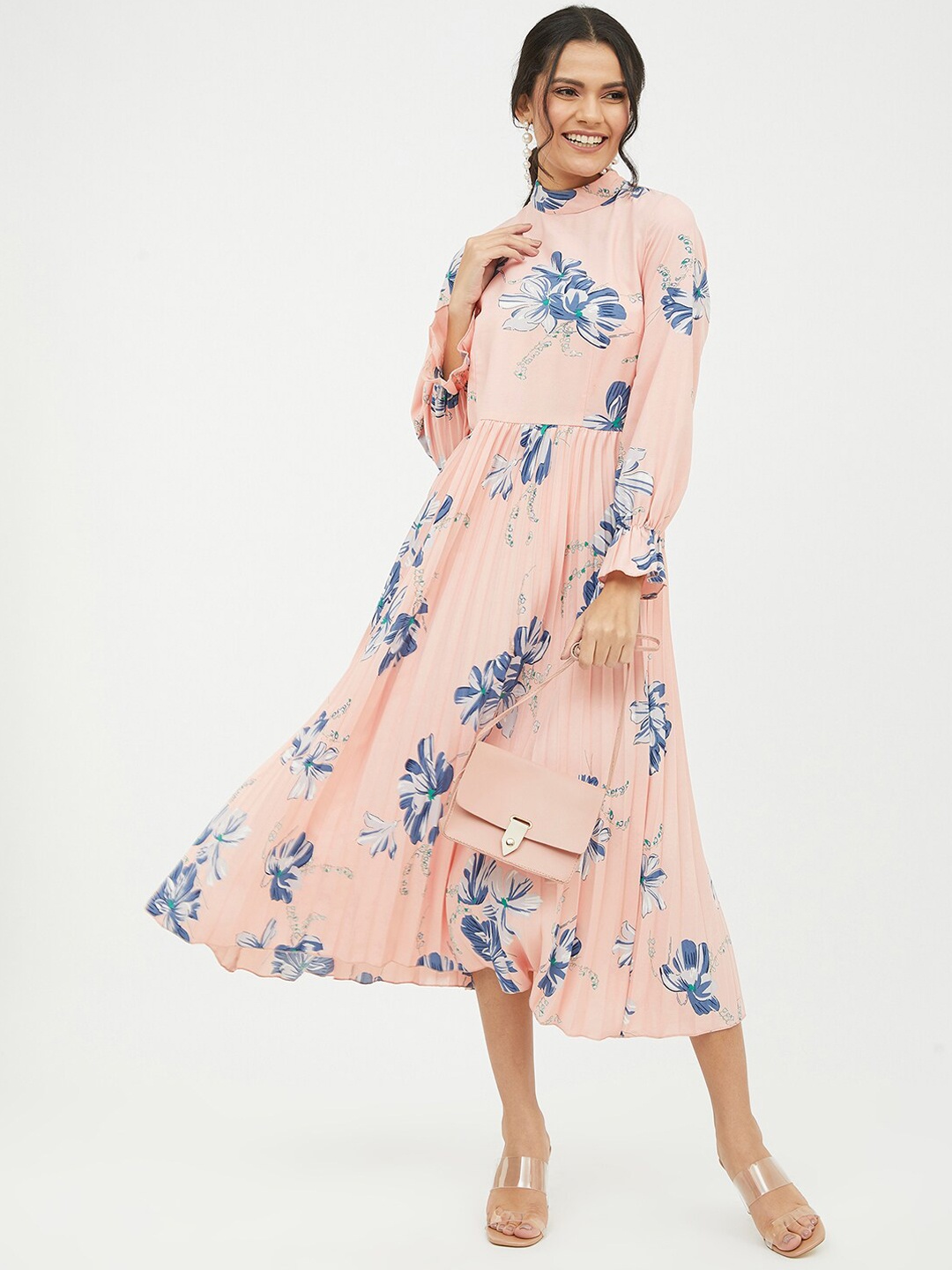 

Harpa Peach & Blue Floral Midi Dress