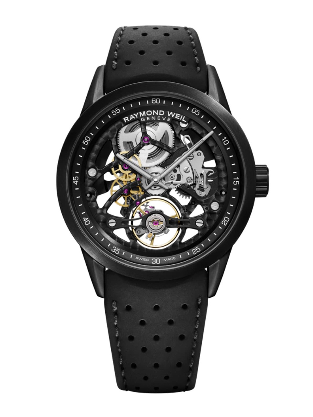

Raymond Weil Men Multicoloured Skeleton Dial & Black Straps Analogue Automatic Motion Powered Watch, Multi
