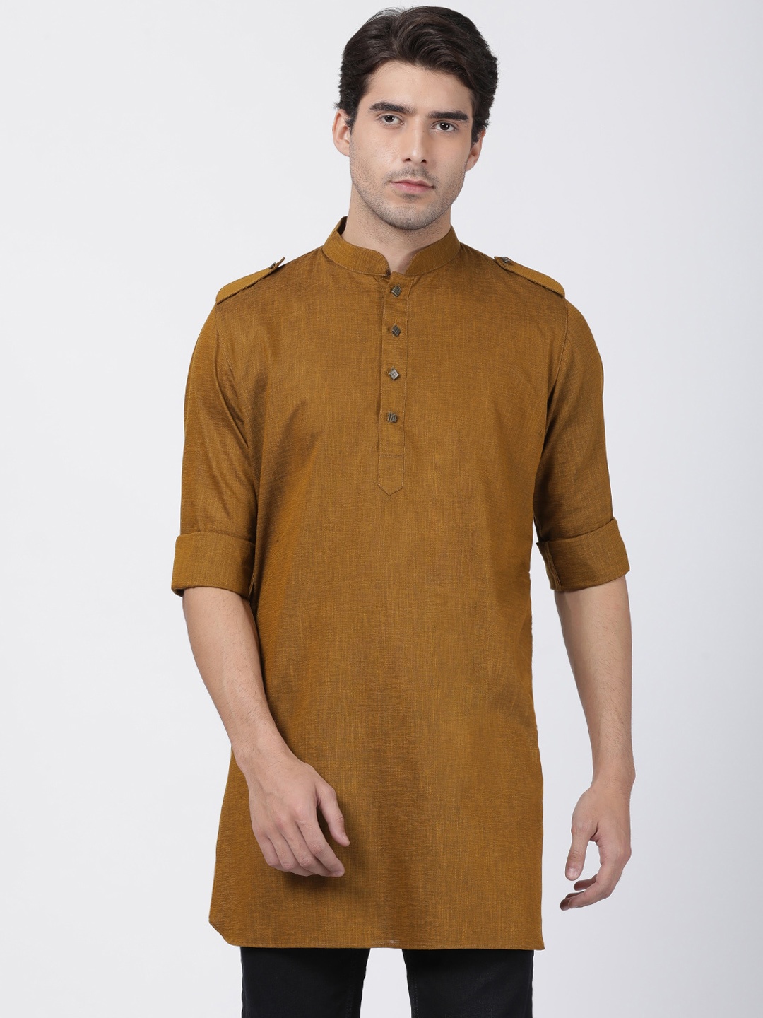 

VASTRAMAY Men Coffee Brown Thread Work Kurta