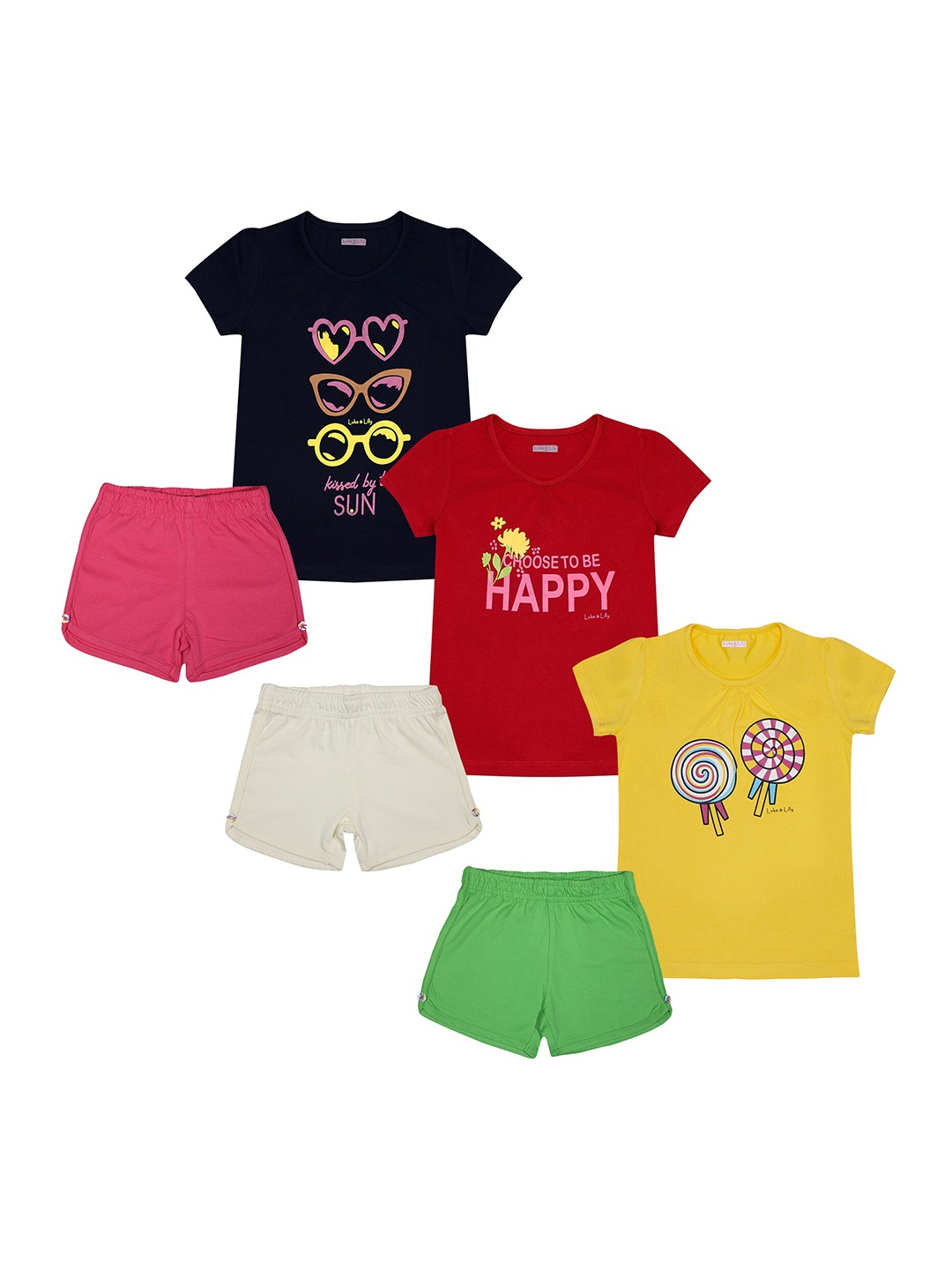 

Luke & Lilly Girls Set of 3 Printed T-shirt with Shorts, Yellow