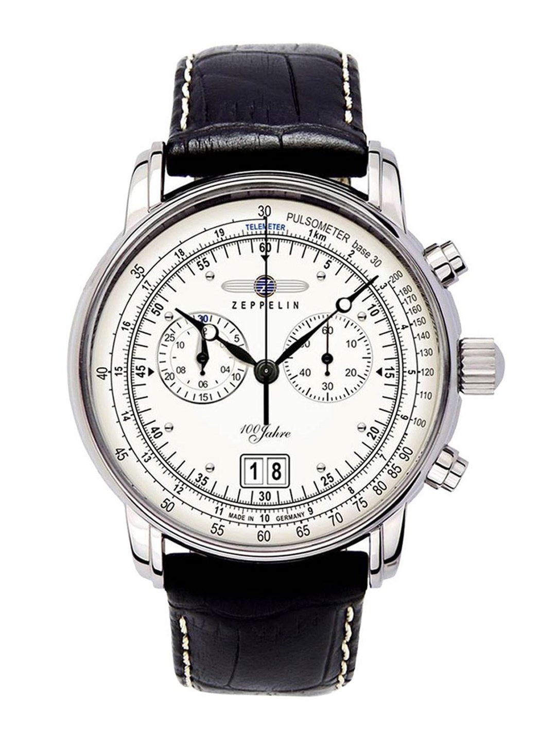 

ZEPPELIN Men White Printed Dial & Black Leather Textured Straps Analogue Watch