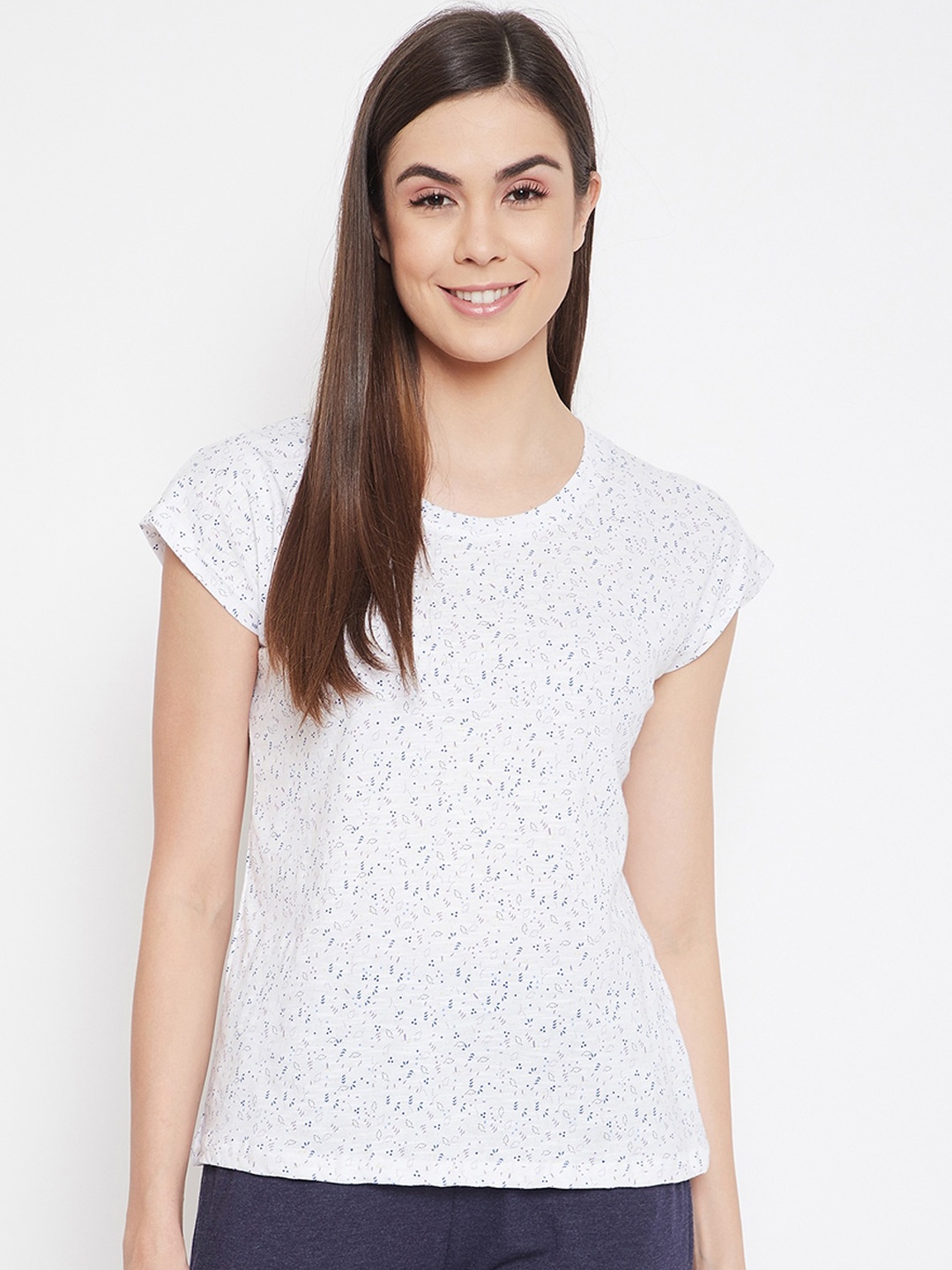 

Clovia Women White & Grey Printed Cotton Lounge T-shirt