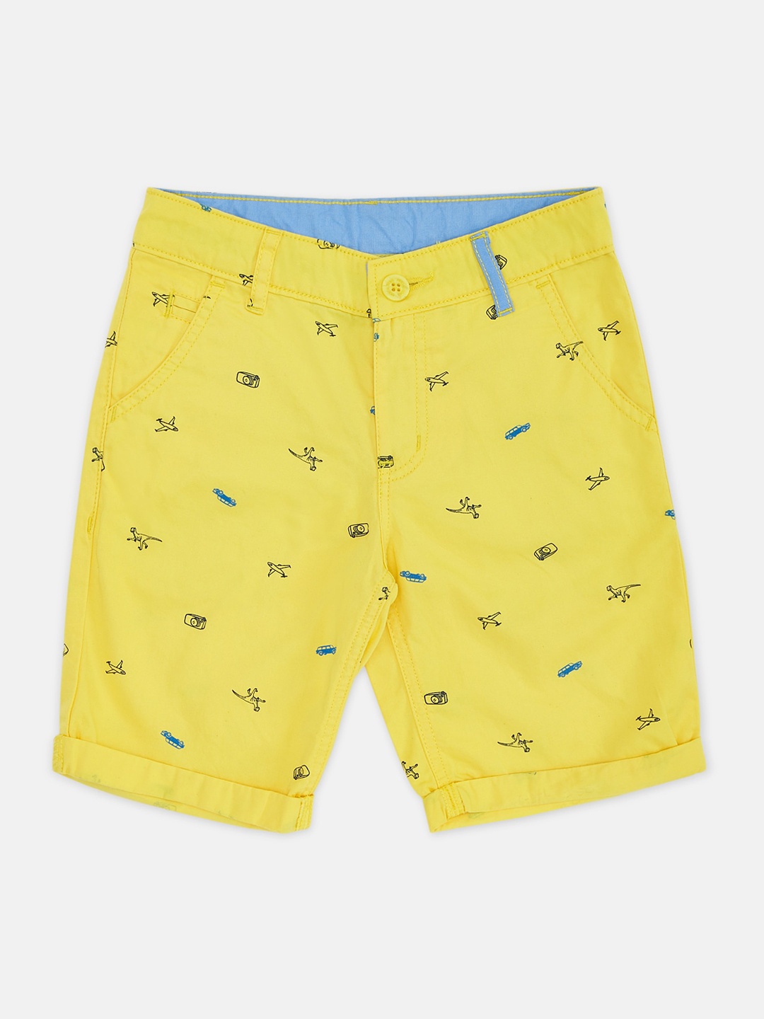 

Pantaloons Junior Boys Yellow Conversational Printed Mid-Rise Regular Shorts