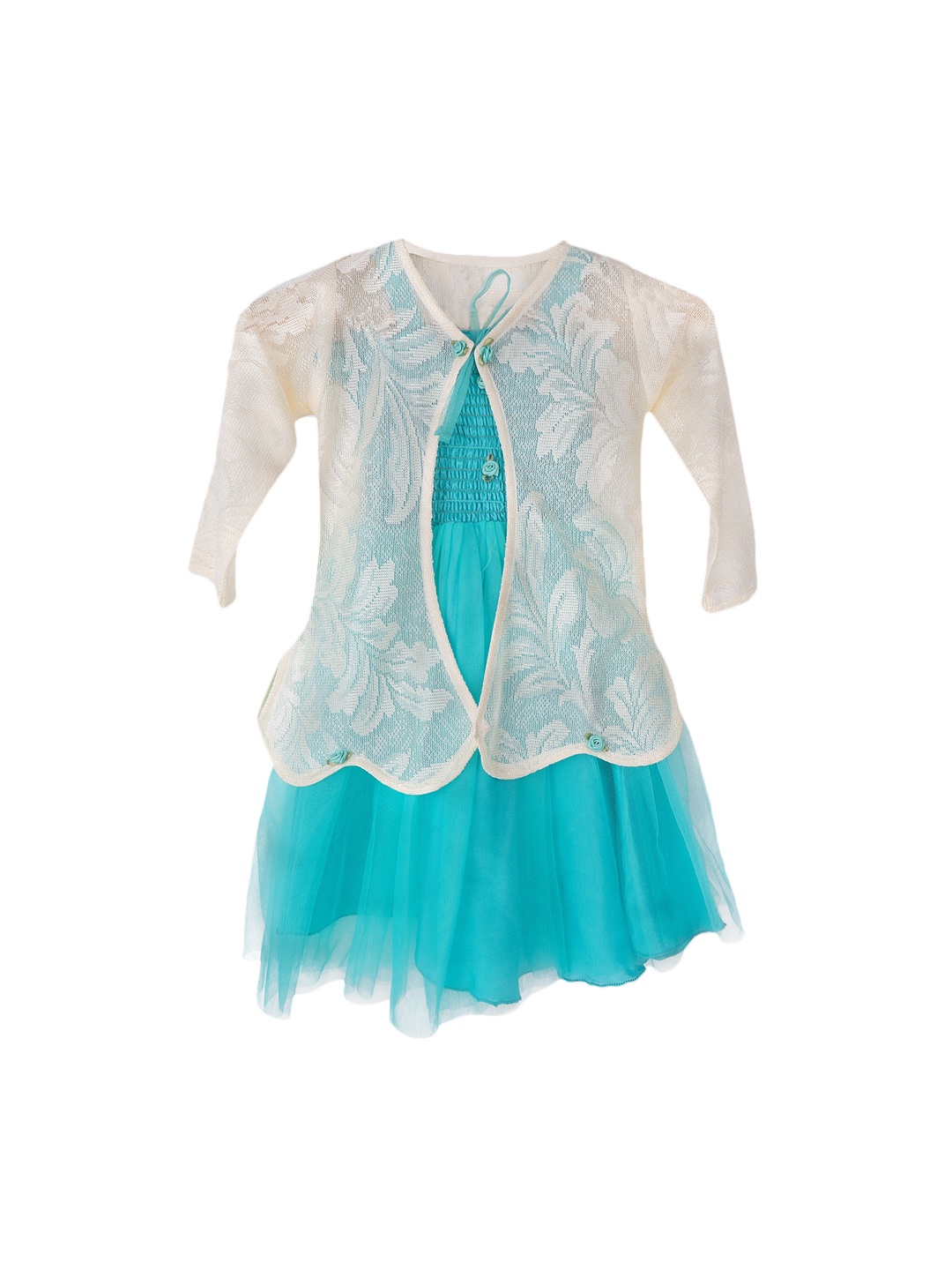 

ADIVA Girls Turquoise Blue Net Knee Length Dress