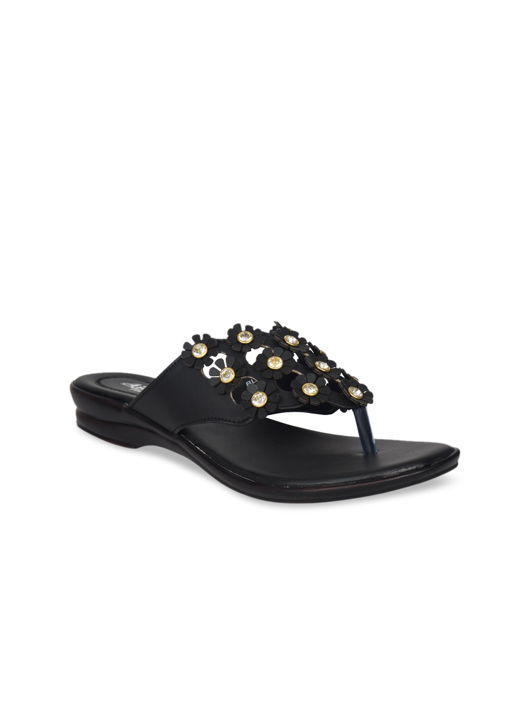 

Ajanta Black Embellished Block Sandals