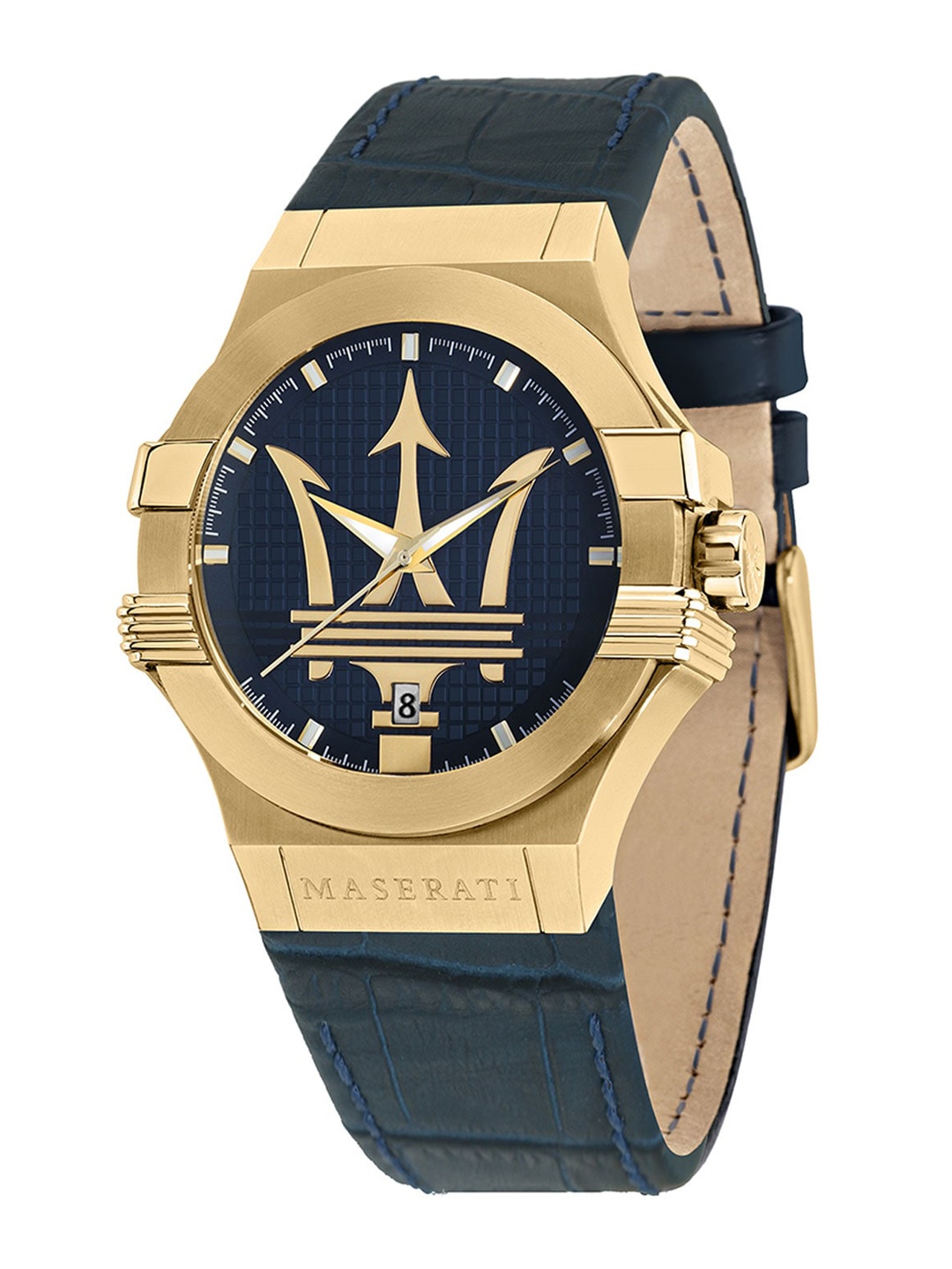 

Maserati Men Gold-Toned Printed Dial & Blue Leather Straps Analogue Watch R8851108035-Gold
