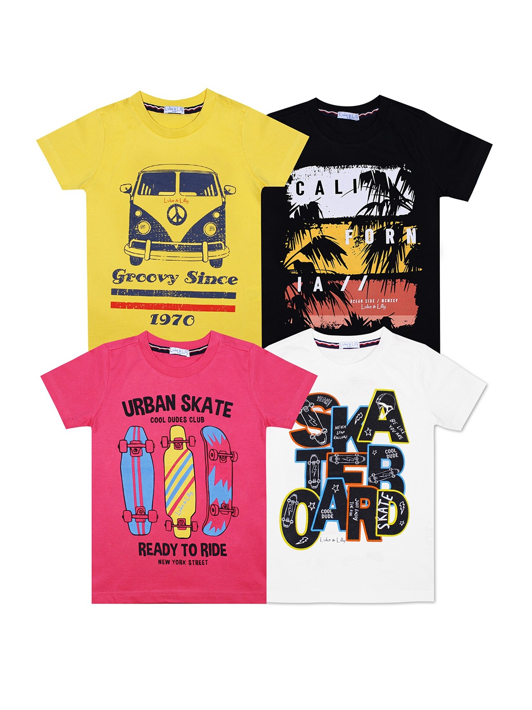 

Luke & Lilly Boys 4 Printed Cotton T-shirts, Yellow