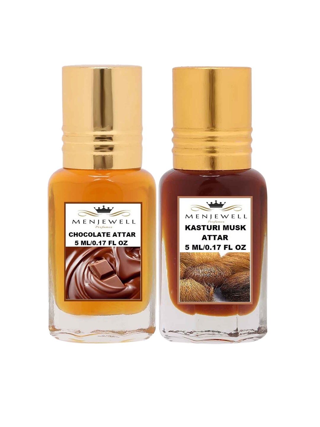 

Menjewell Set of 2 Chocolate & Kasturi Musk Attar 10 ml, Transparent
