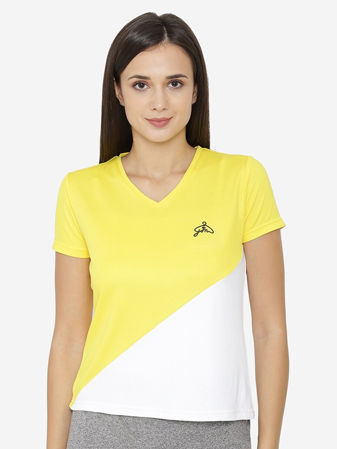 

Yaadleen White & Yellow Colourblocked Regular Top