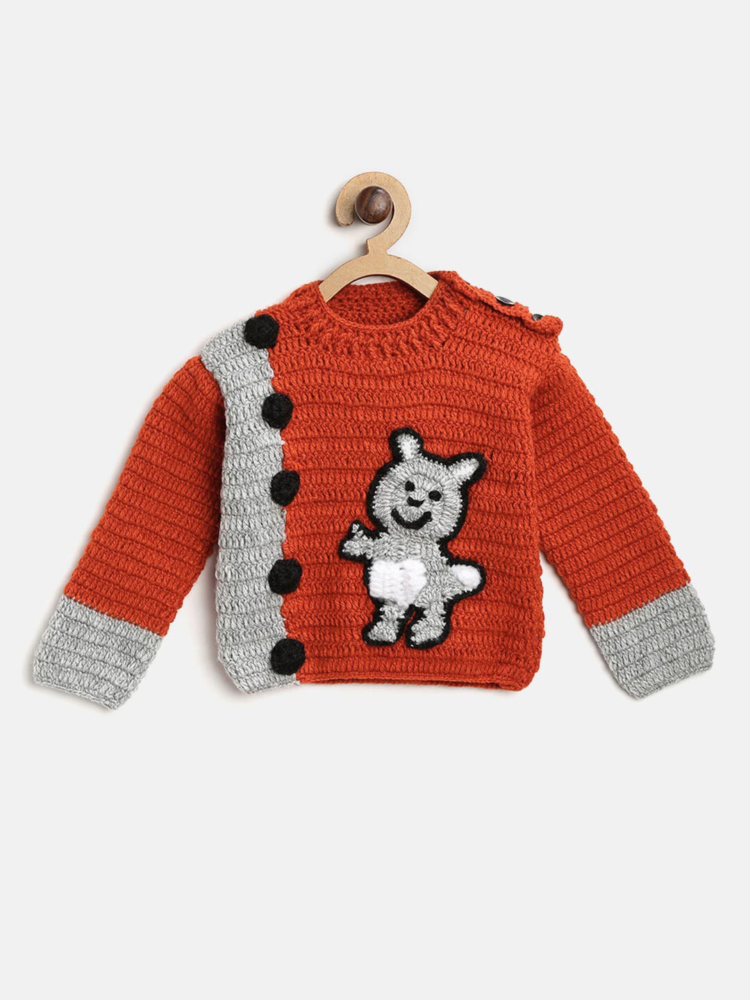 

CHUTPUT Kids Rust & Grey Quirky Pullover with Embroidered Detail