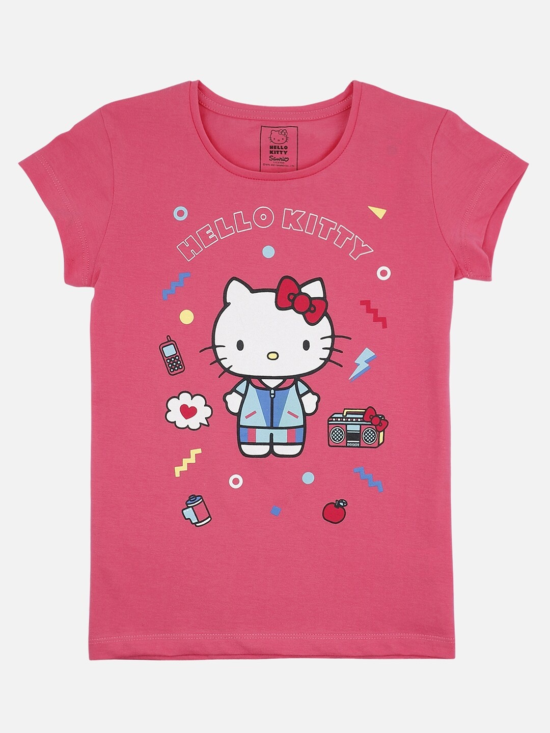 Kids Ville Girls Pink Hello Kitty Printed T-shirt