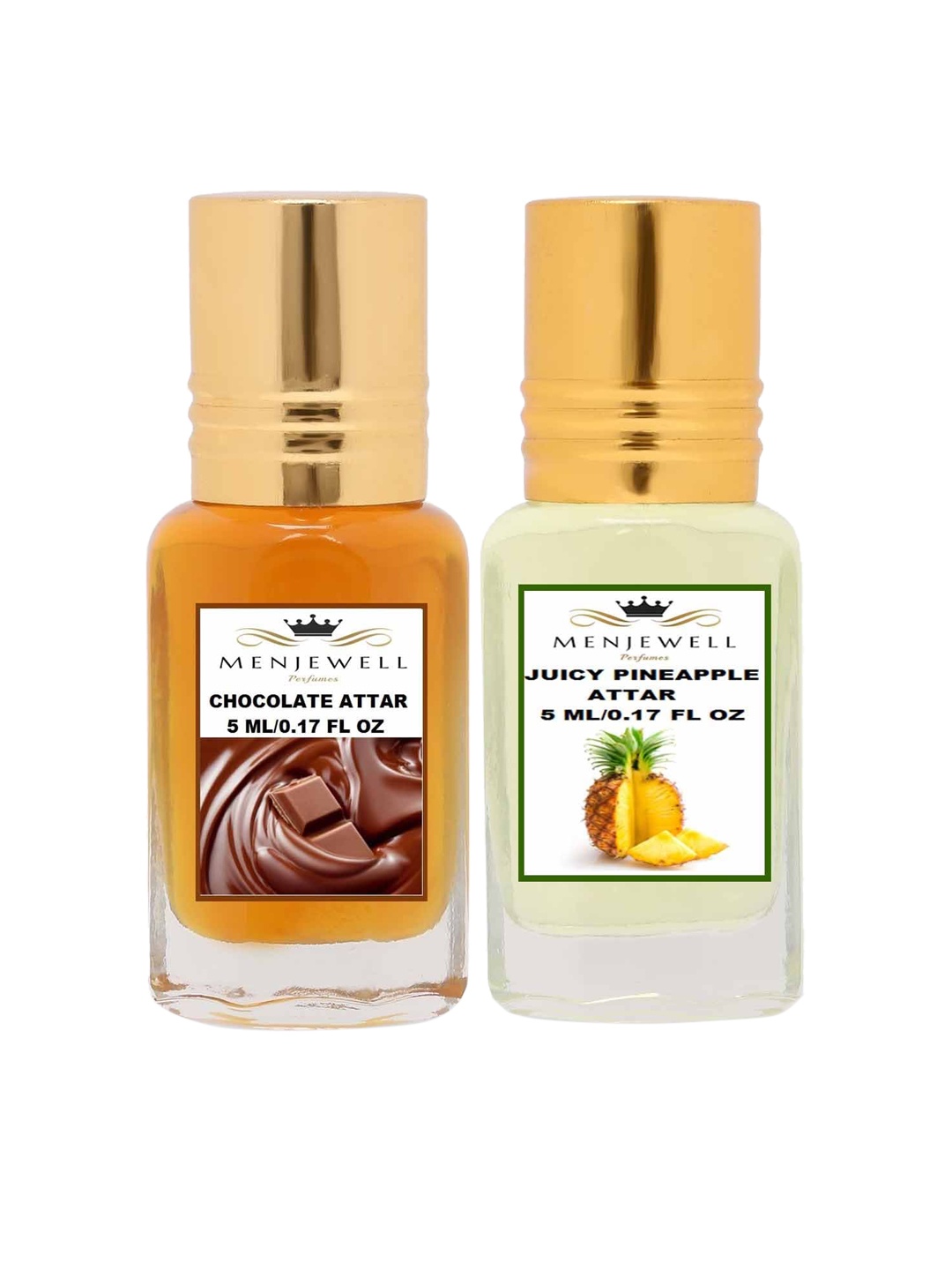 

Menjewell Unisex Chocolate Juicy Pineapple Attar Combo Pack 10 ml, Transparent